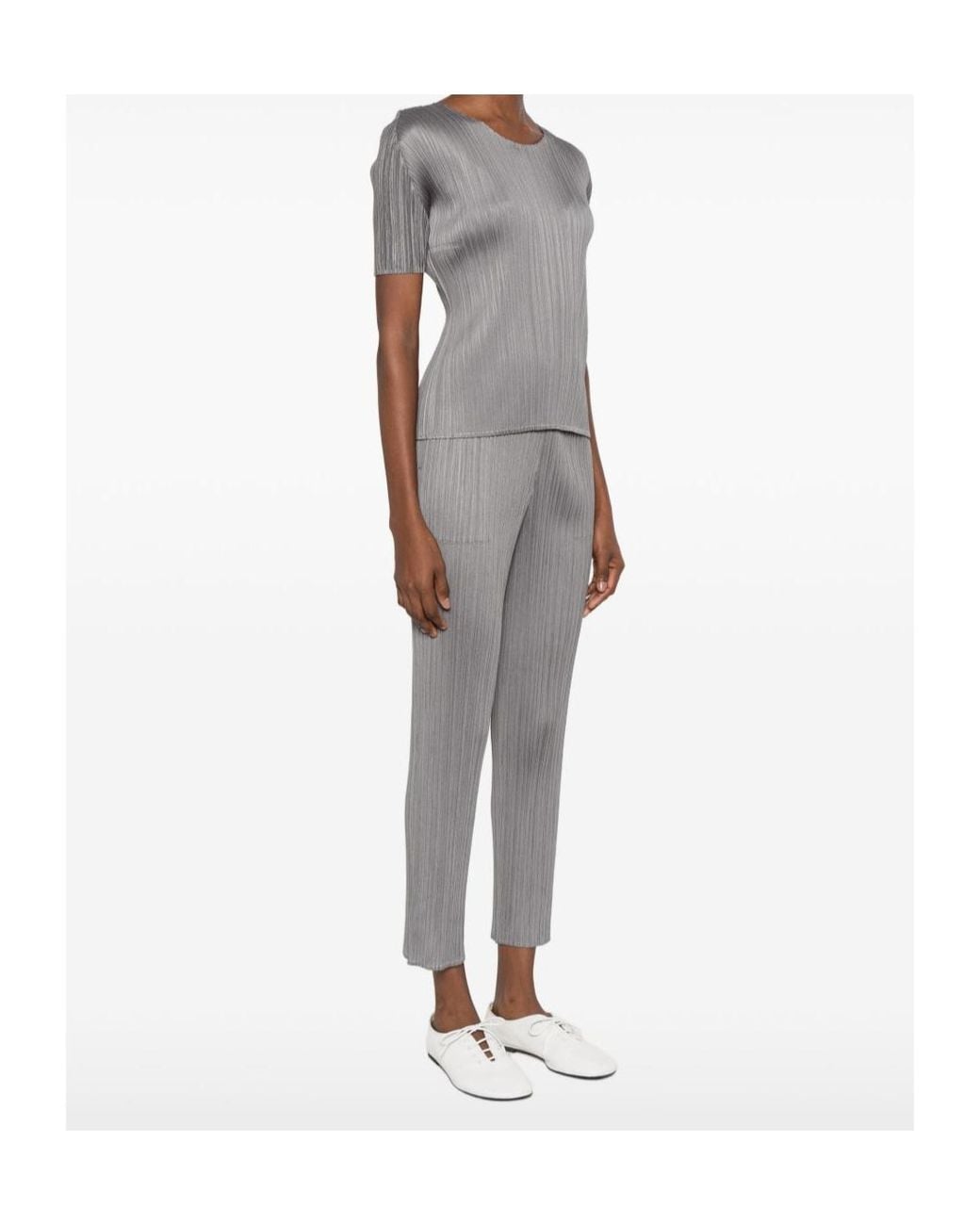 Pleats Please Issey Miyake Gray Pleated T-Shirt