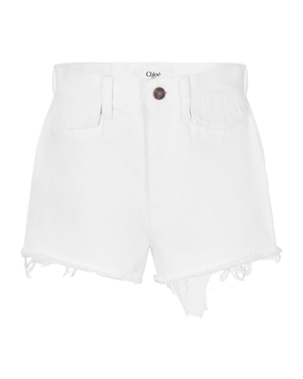 Chloé White Logo-Stamped Denim Shorts