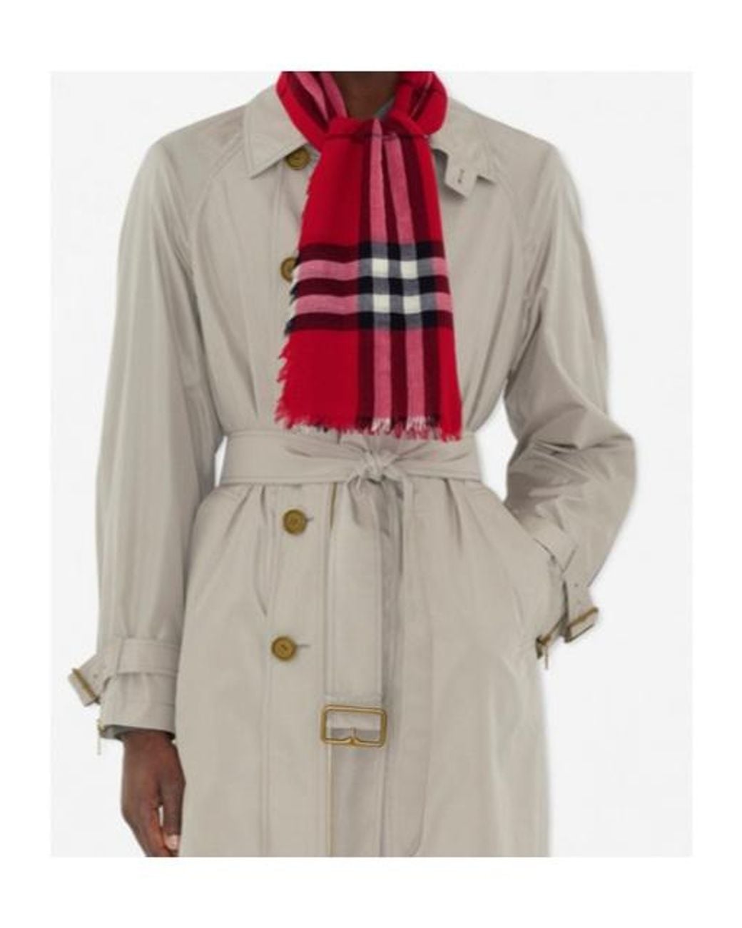 Burberry Red Checked Frayed-Edge Scarf
