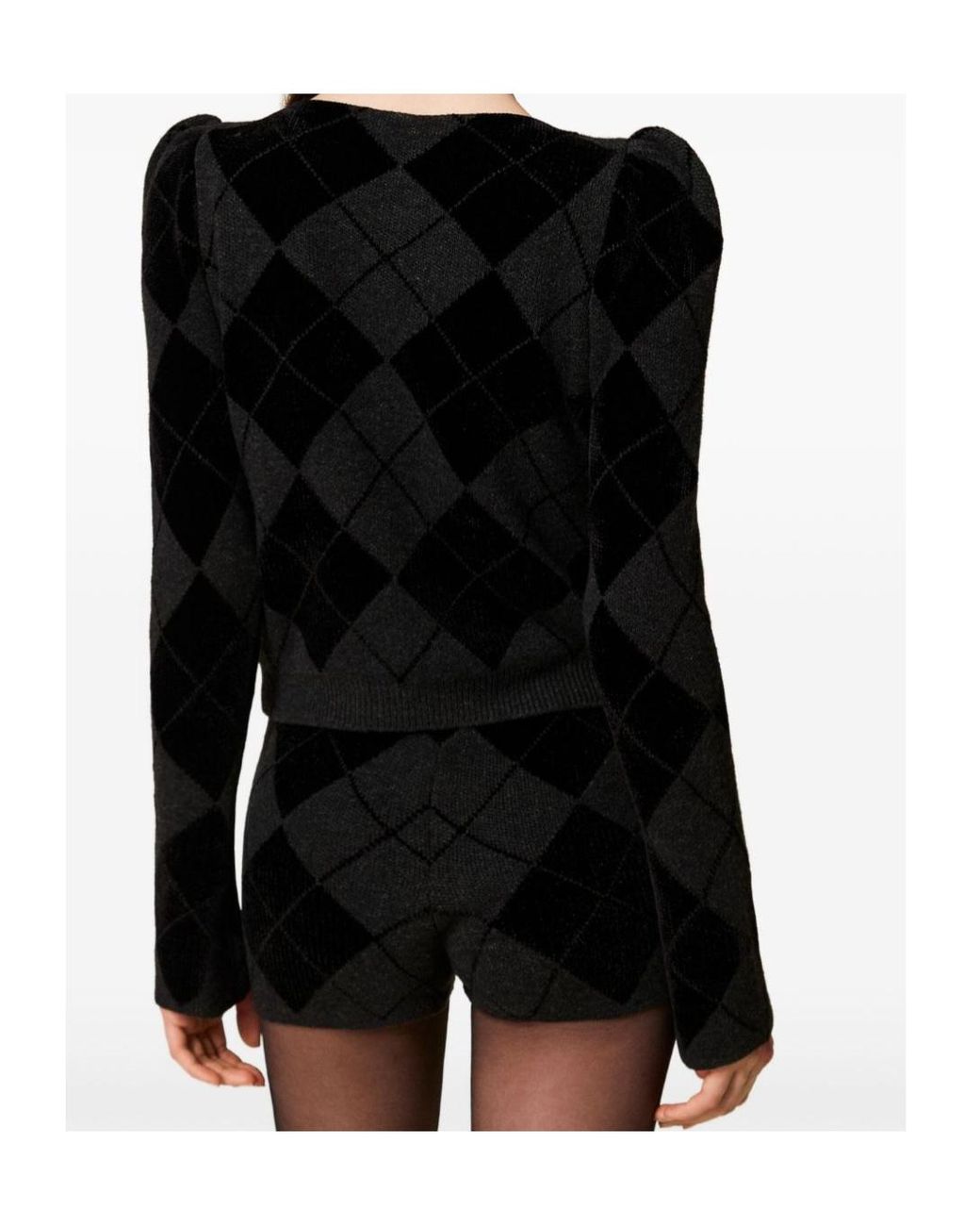 Twinset Black Diamond-Pattern Knit Shorts