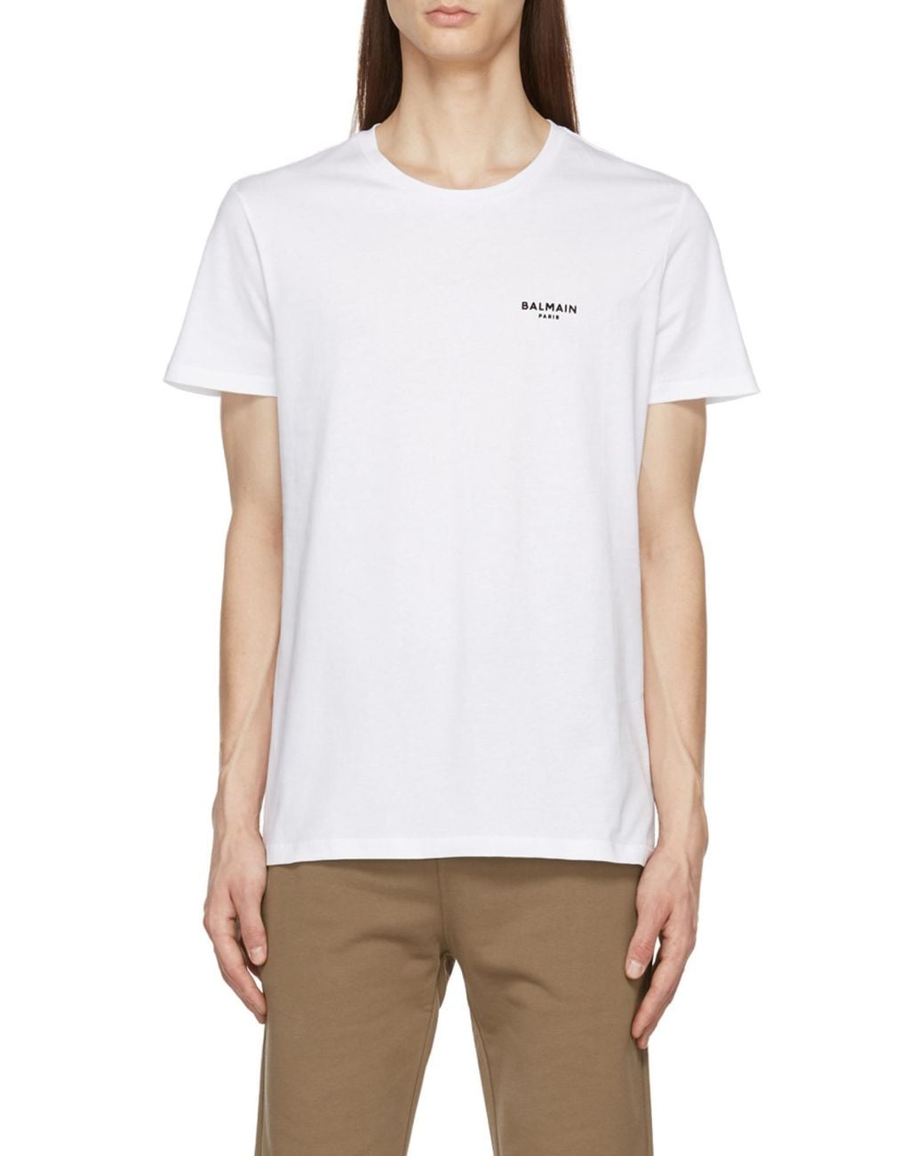 Balmain White Logo Embroidered Crewneck T-Shirt for men