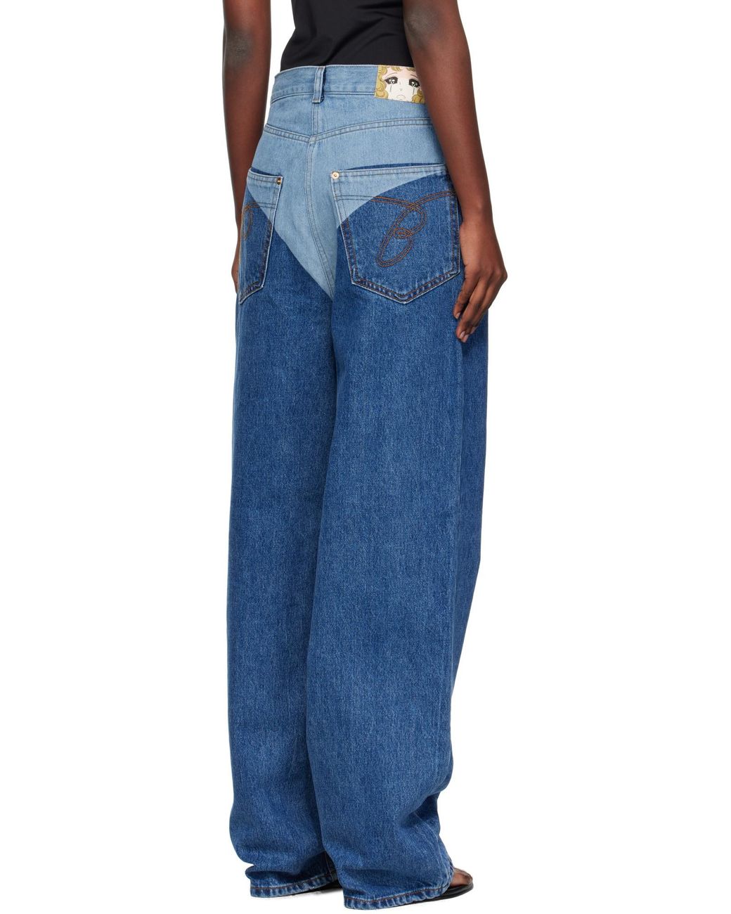 Pushbutton Blue Wide-Leg Jeans With Belt Loops