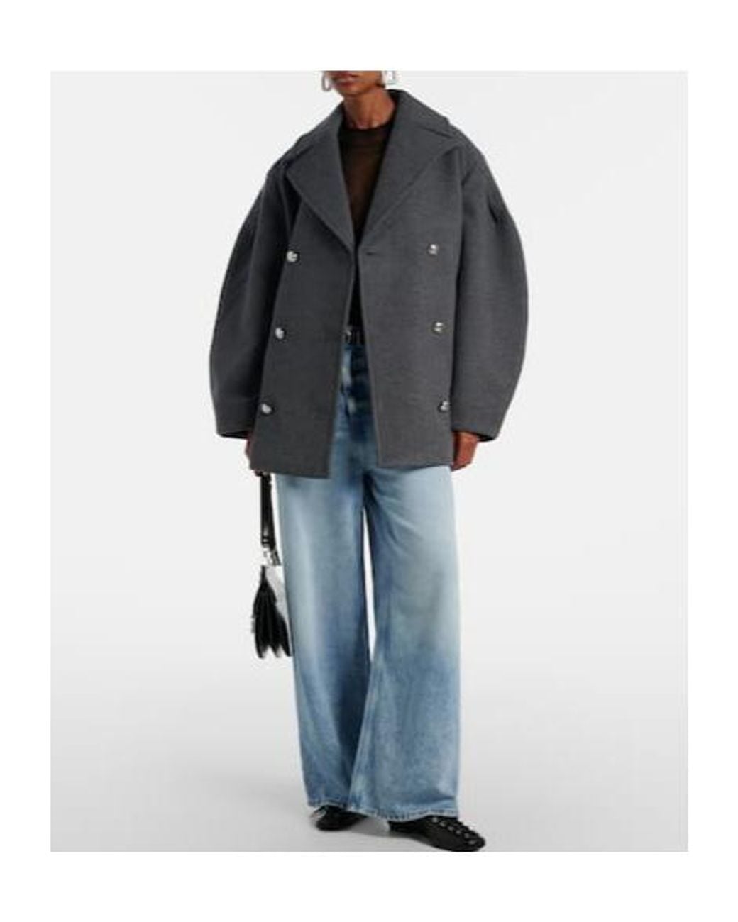 Ganni Gray Oversized Wool-Blend Peacoat