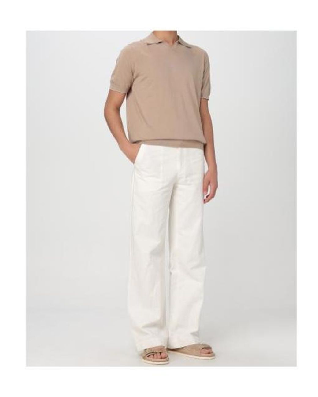 Brunello Cucinelli Natural Short-Sleeved Fine-Knitted Polo Shirt for men