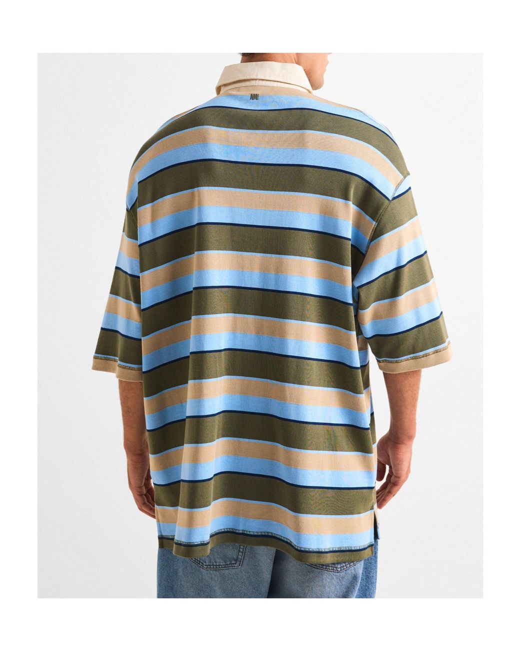 AMI Blue Loose Short-Sleeve Polo Shirt for men