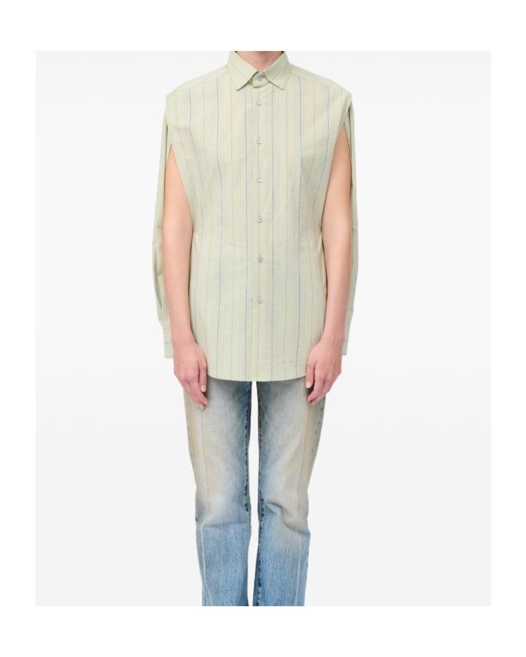 MM6 by Maison Margiela White Striped Signature Sleeveless Shirt