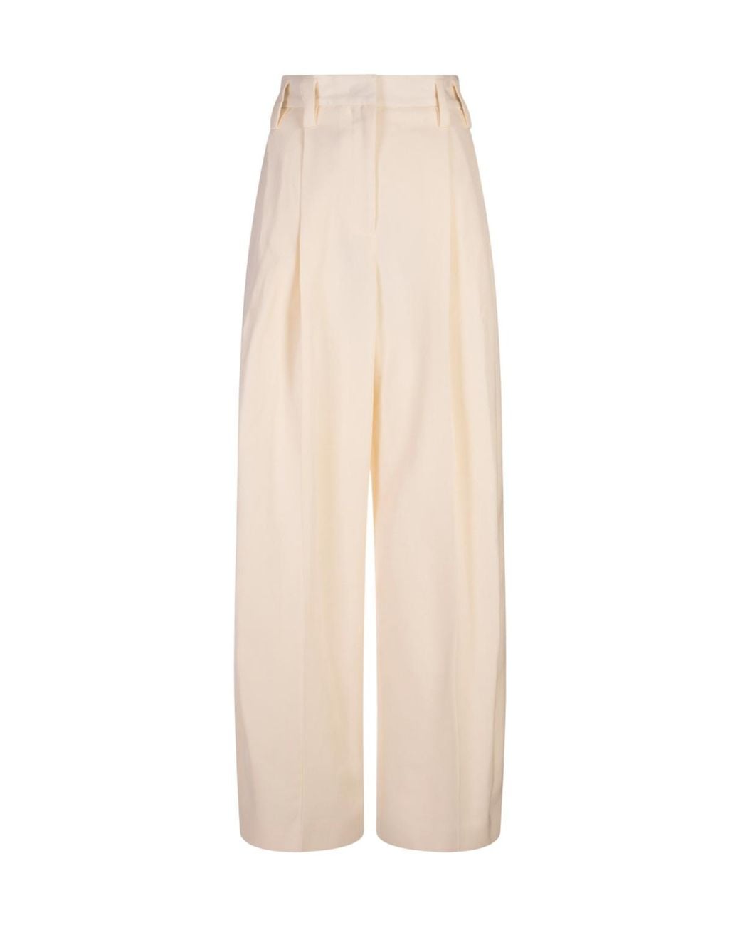 Jil Sander Natural Pleated Wide-Leg Trousers