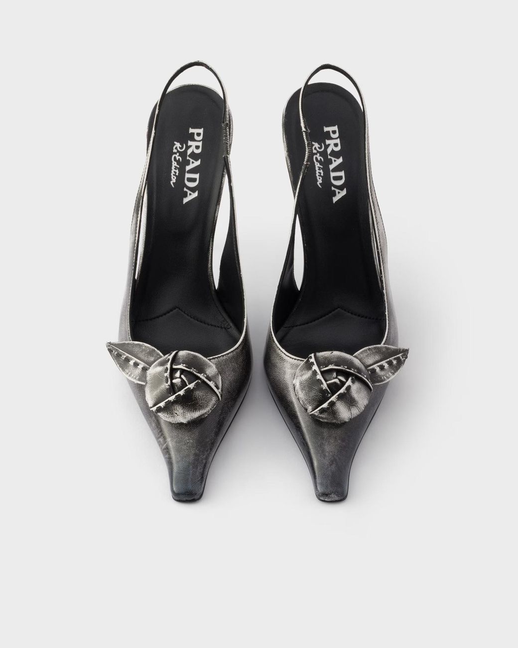 Prada Metallic Bow Slingback Heeled Pumps