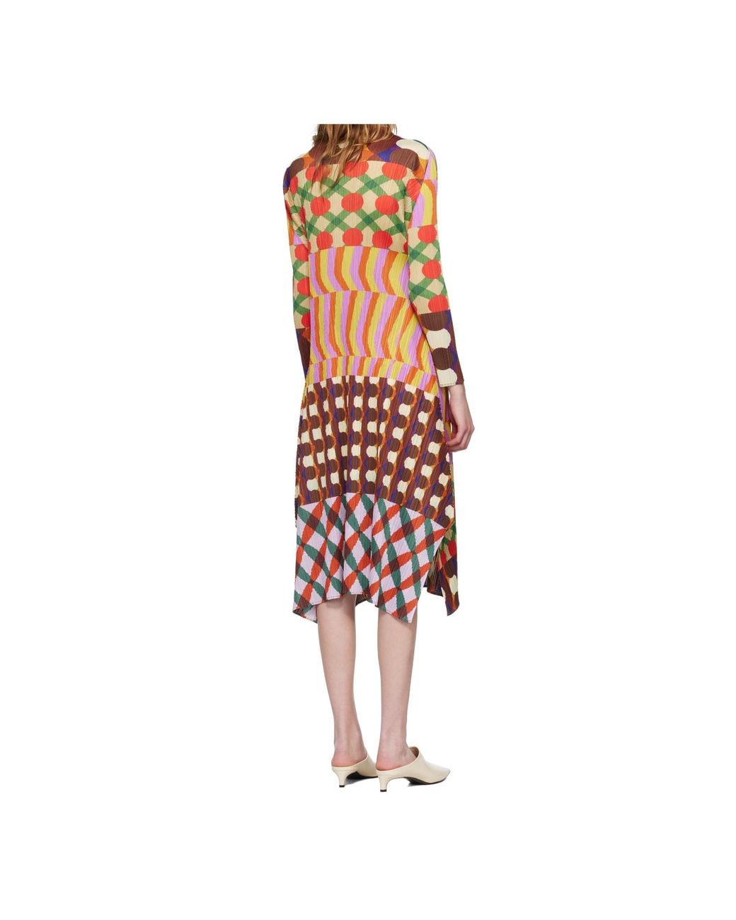 Pleats Please Issey Miyake White Pleated Print Dress