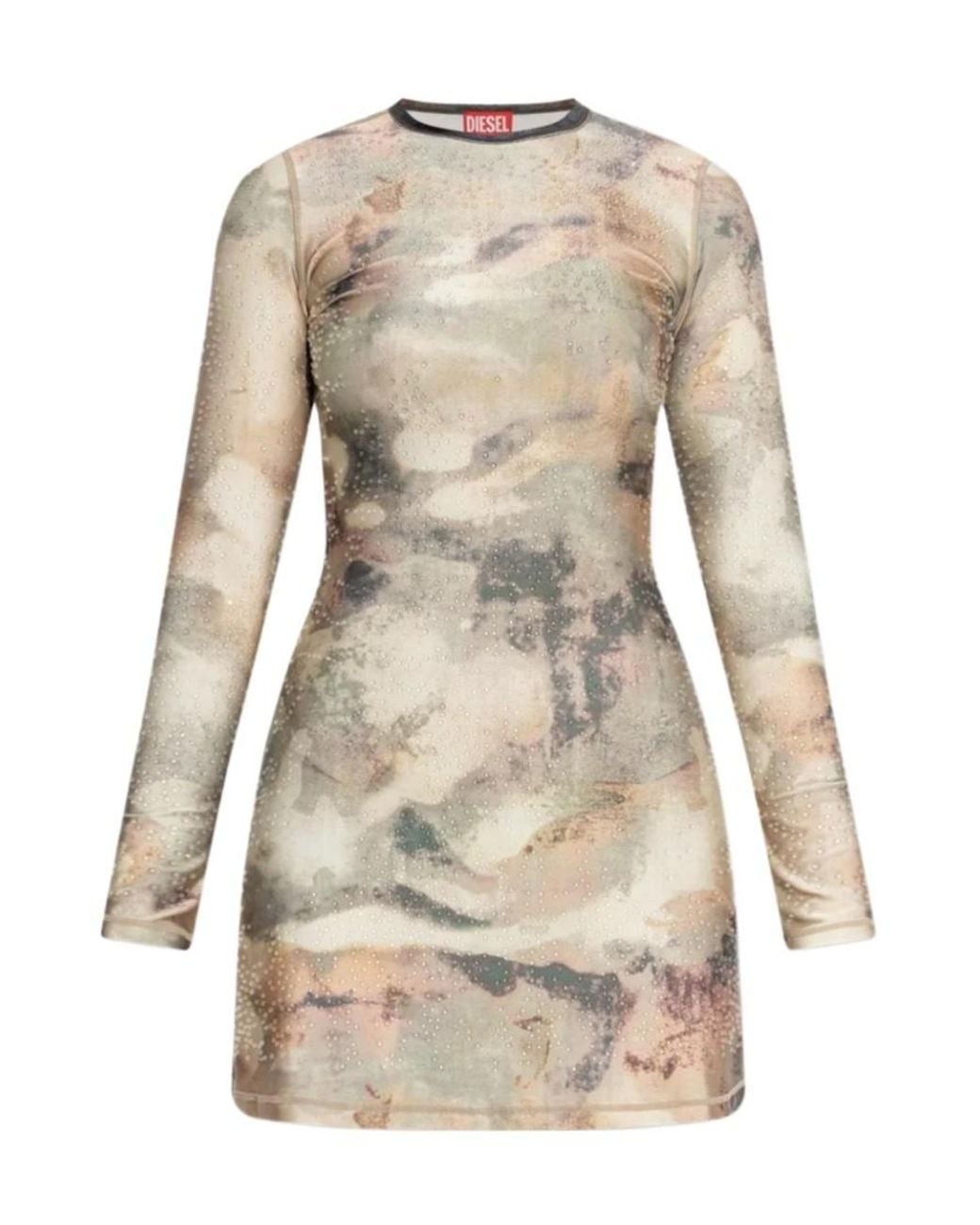 DIESEL Natural D-Uplo Printed Embellished Mini Dress