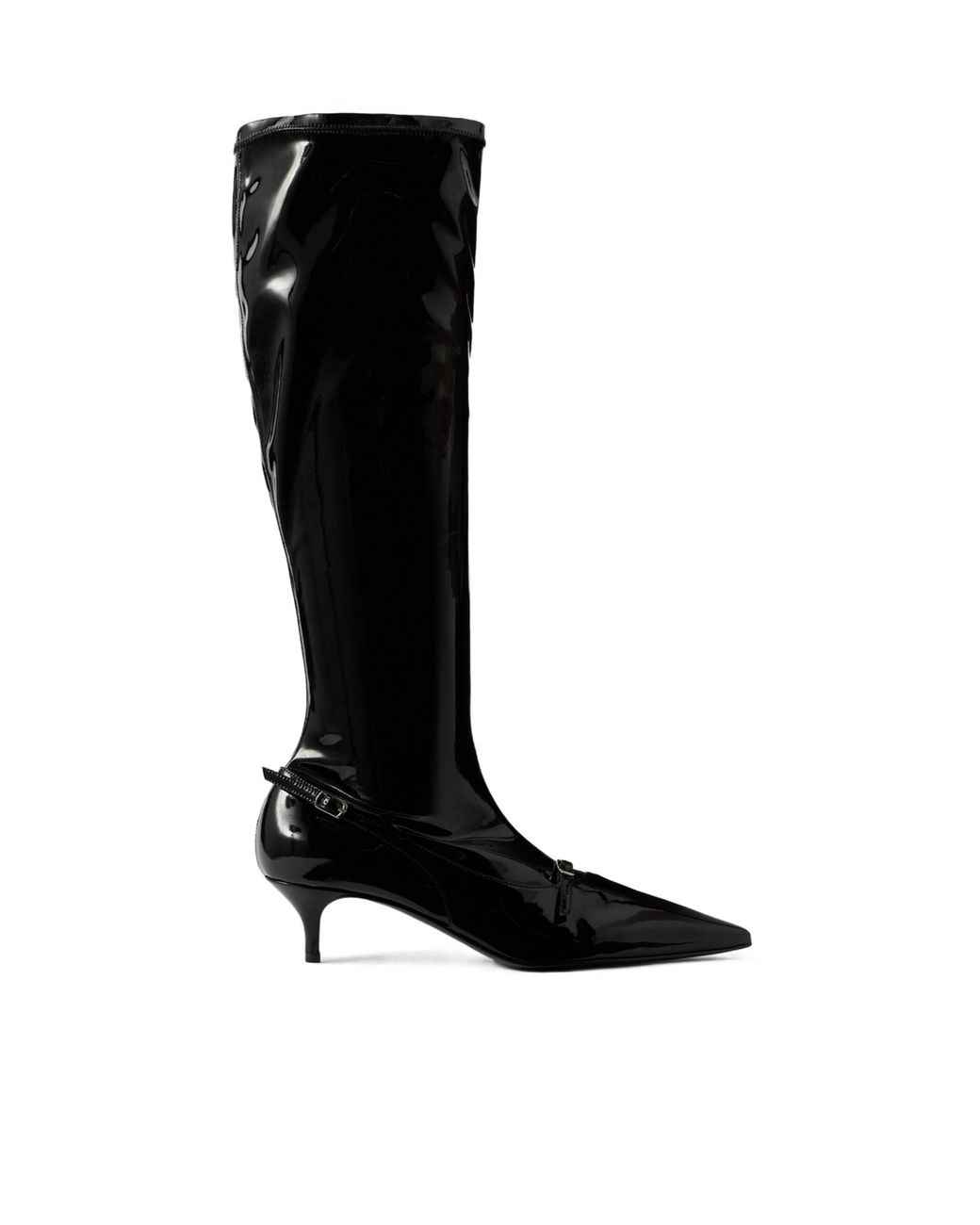 Magda Butrym Black Buckled Patent-Leather Knee Boots