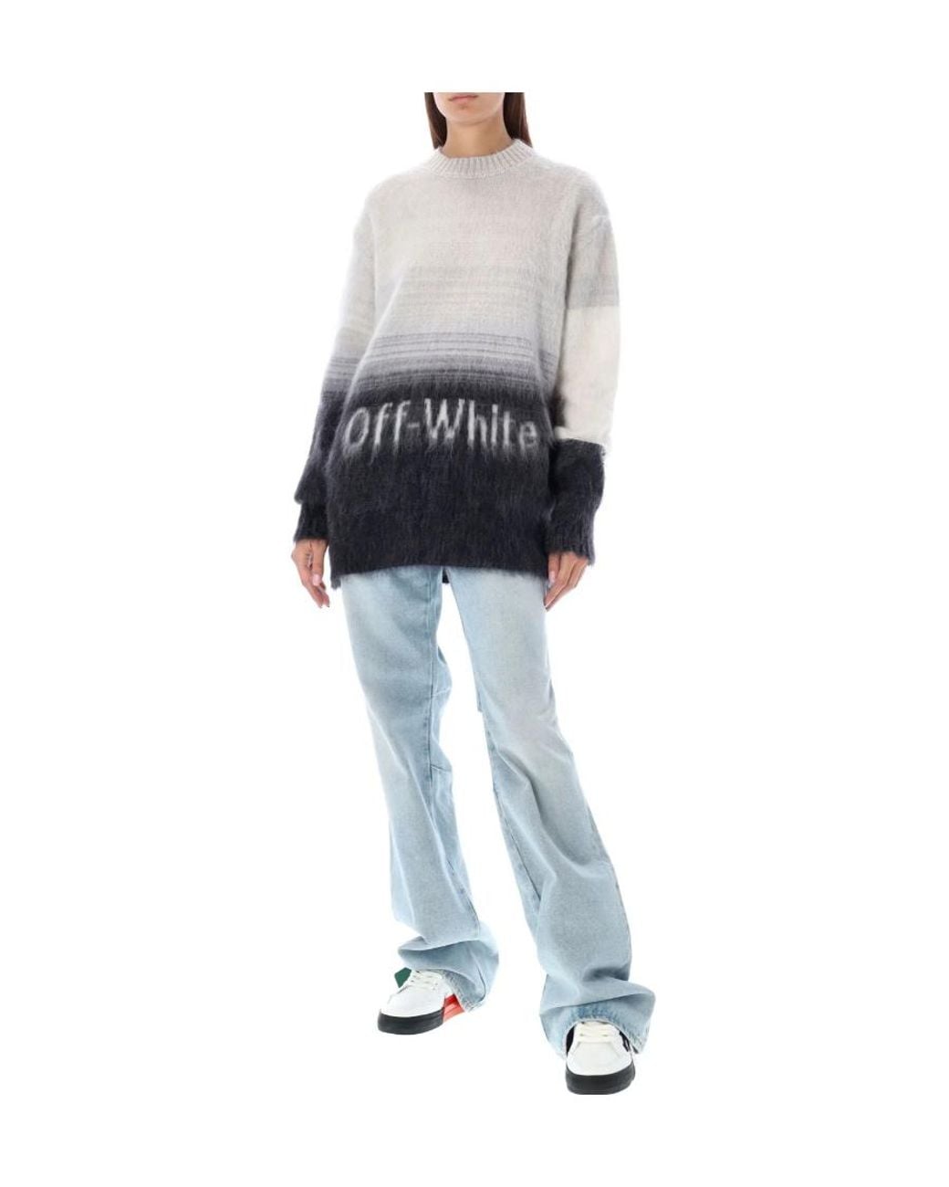 Off-White c/o Virgil Abloh Gray Intarsia-Logo Crew-Neck Jumper