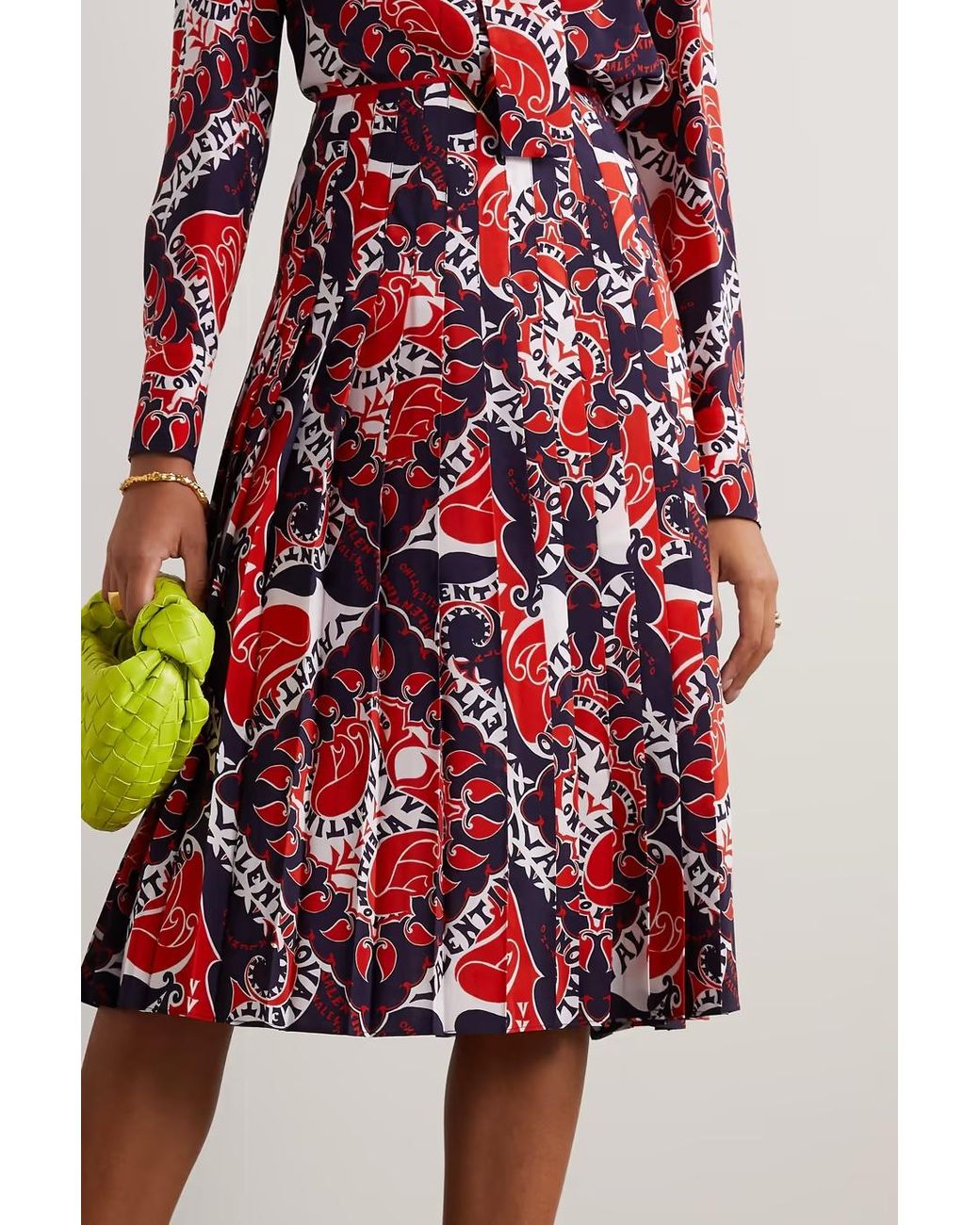 Valentino Red Archive Manifesto High Waist Pleated Skirt