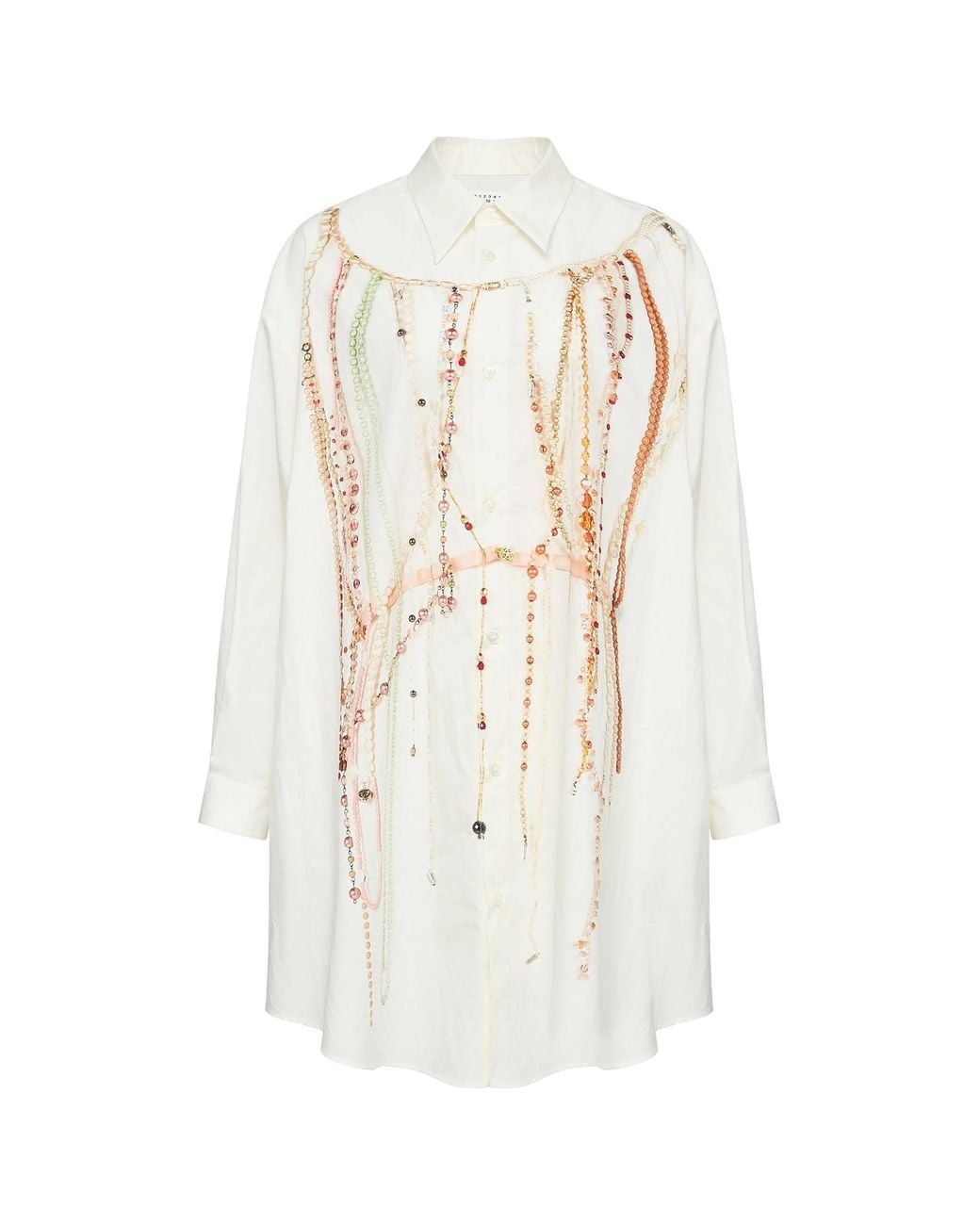 MM6 by Maison Margiela White Embellished Oversized Shirt Dress