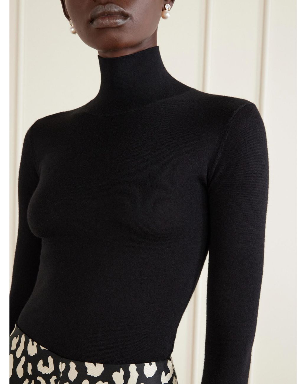 Carolina Herrera Black Wool And Silk-Blend Turtleneck Sweater