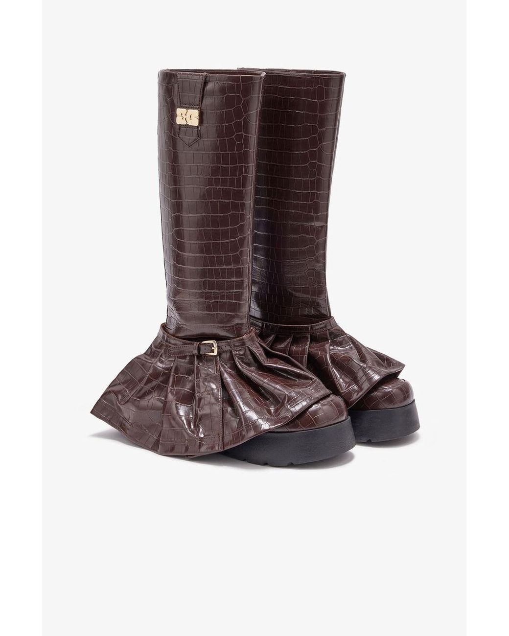 Ganni Brown Kat Embossed High Boots