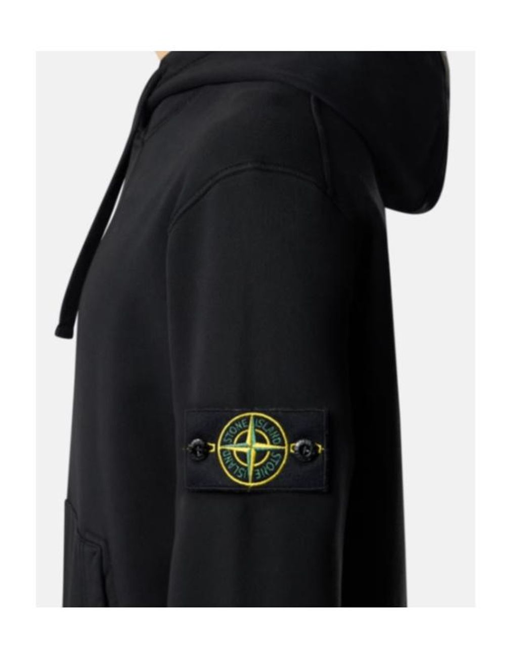 Stone Island Black Logo Patch Drawstring Hoodie for men