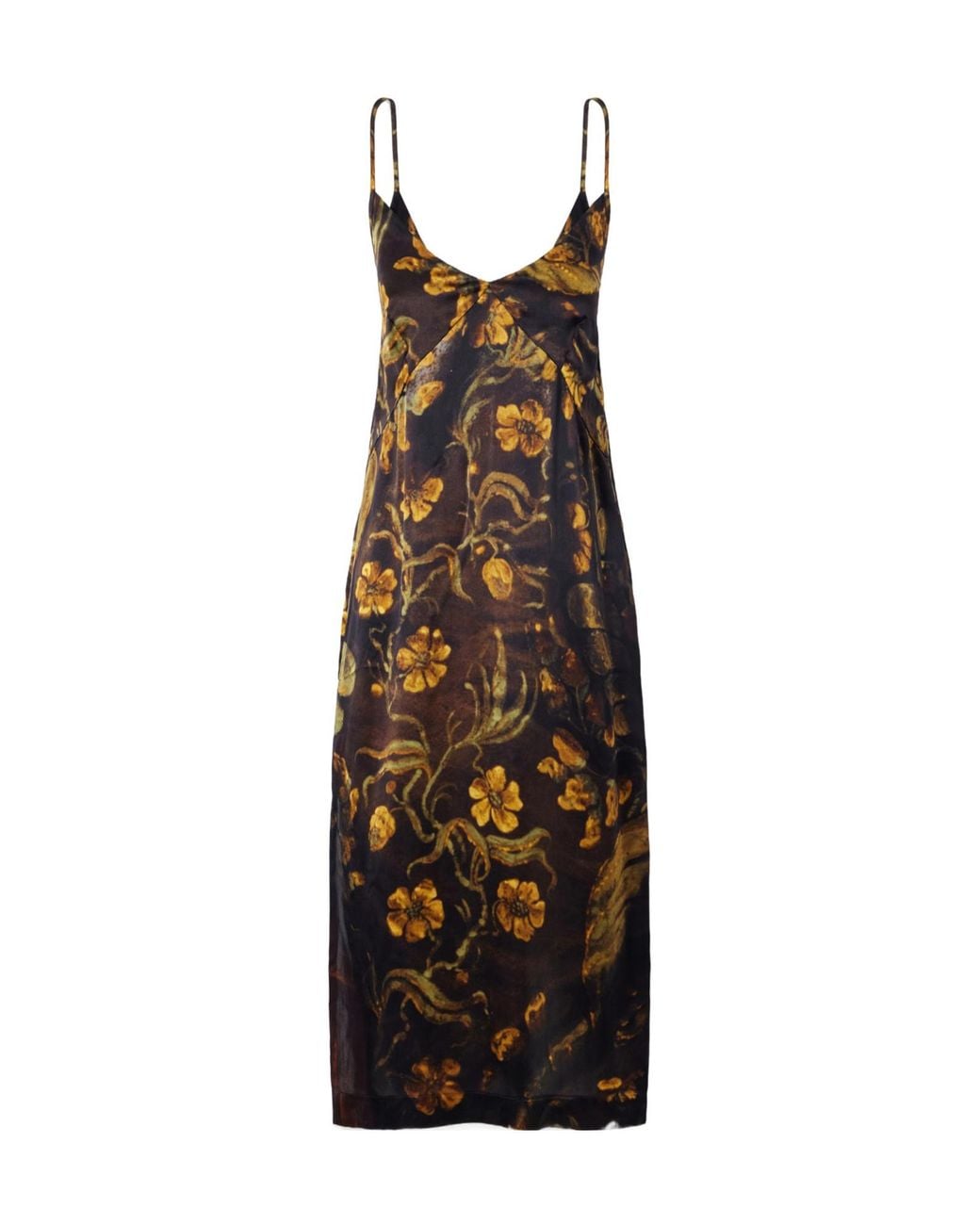 Dries Van Noten Multicolor Floral-Print Silk-Satin Midi Dress