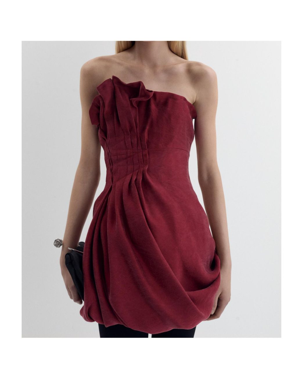 Magda Butrym Red Asymmetric Pleated Silk Bubble Mini Dress
