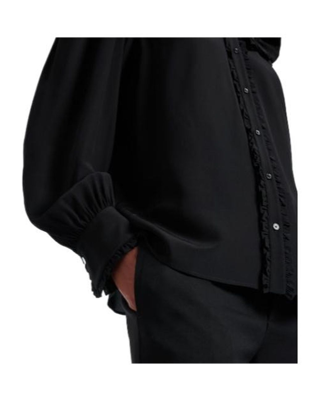 Chloé Black Lace-Trimmed Silk Blouse