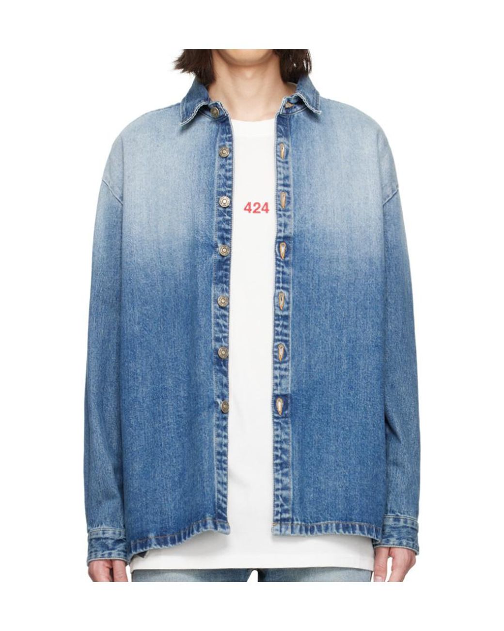 424 Blue Gradient-Effect Denim Shirt for men