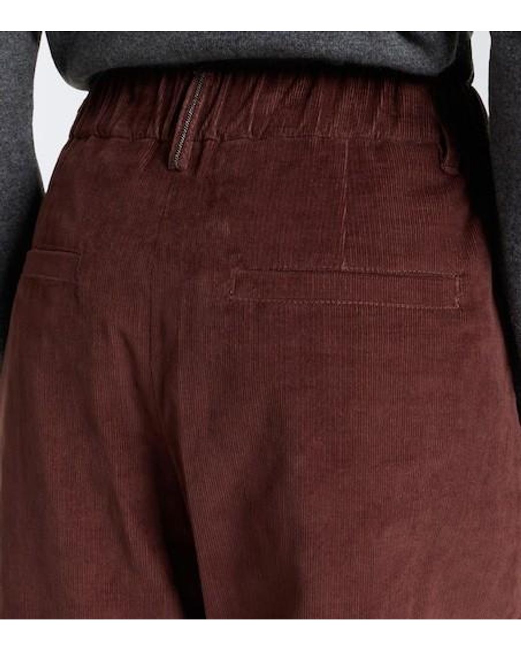 Brunello Cucinelli Red Monili Corduroy Wide-Leg Pants