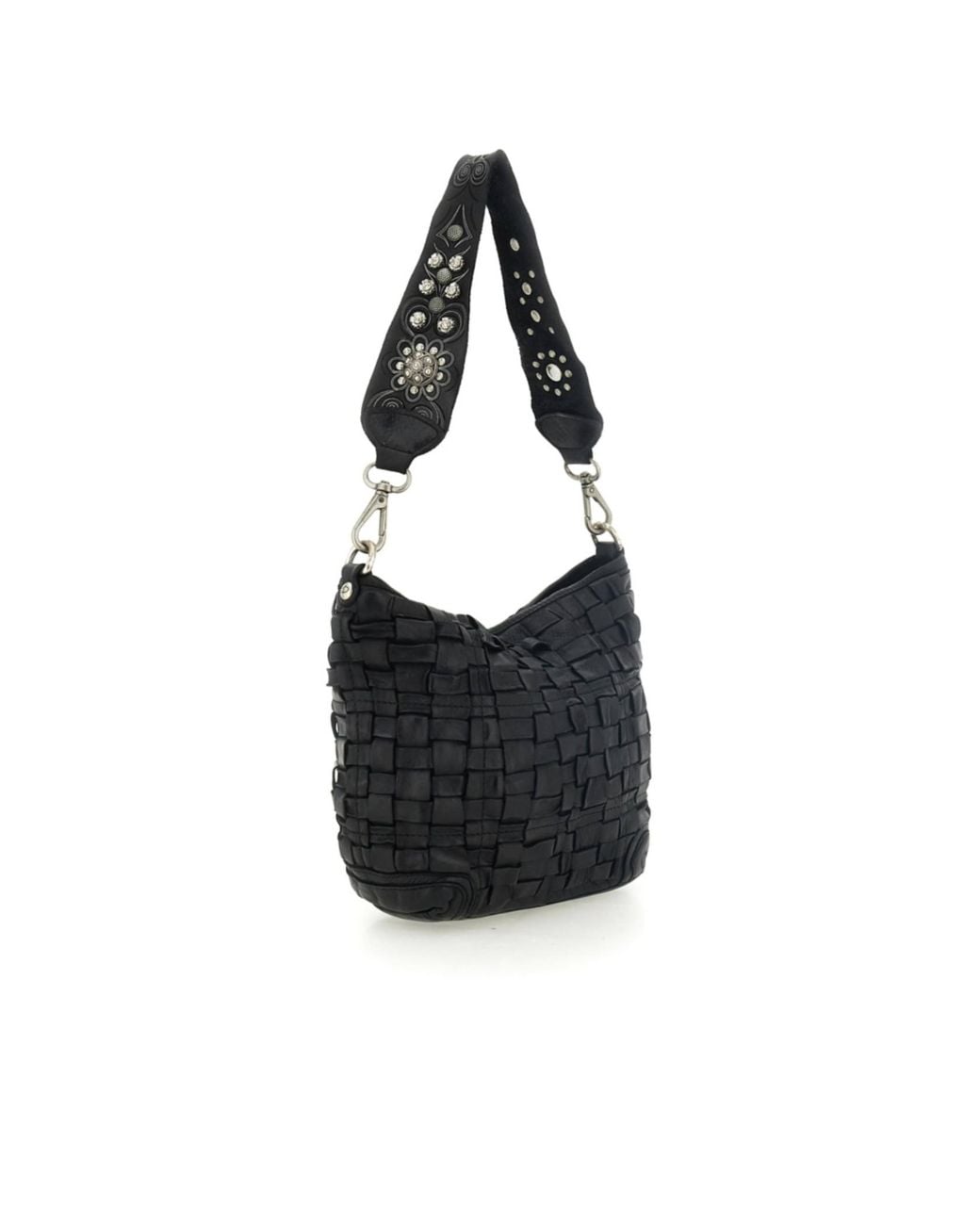 Campomaggi Brown Beth Woven-Design Studded Shoulder Bag