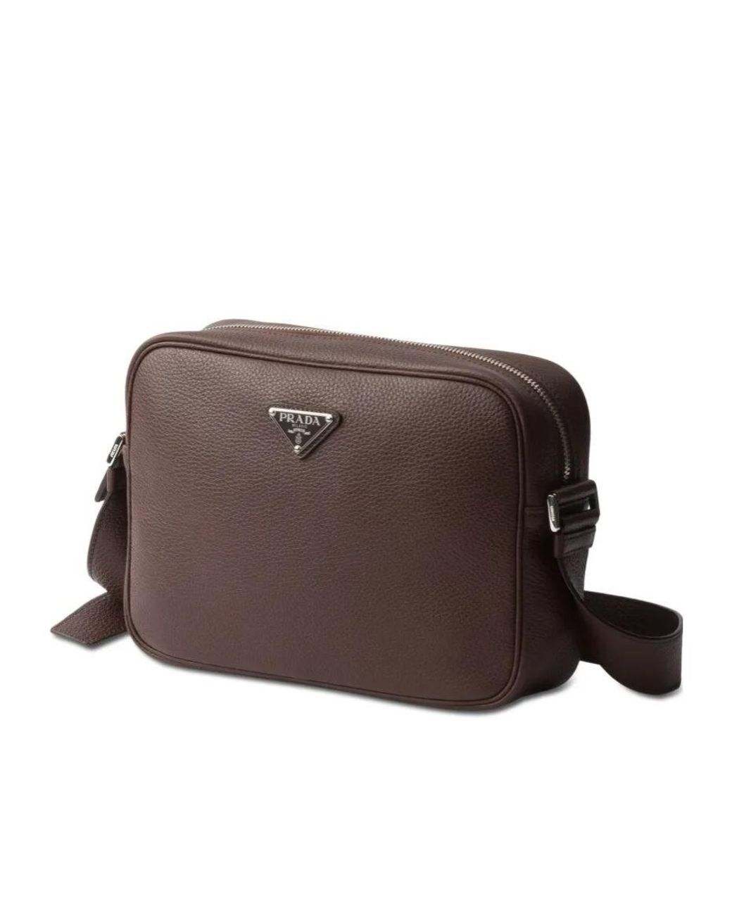 Prada Brown Logo Plaque Zipped Crossbody Bag for men