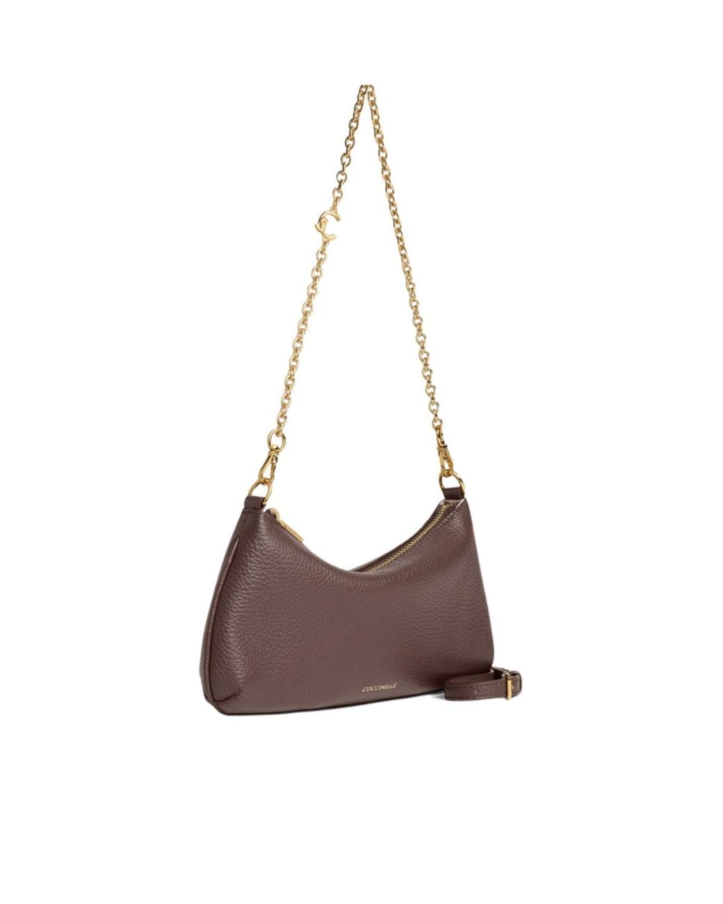 Coccinelle Brown Mini C-Me Chain Grainy-Leather Chain-Link Shoulder Bag