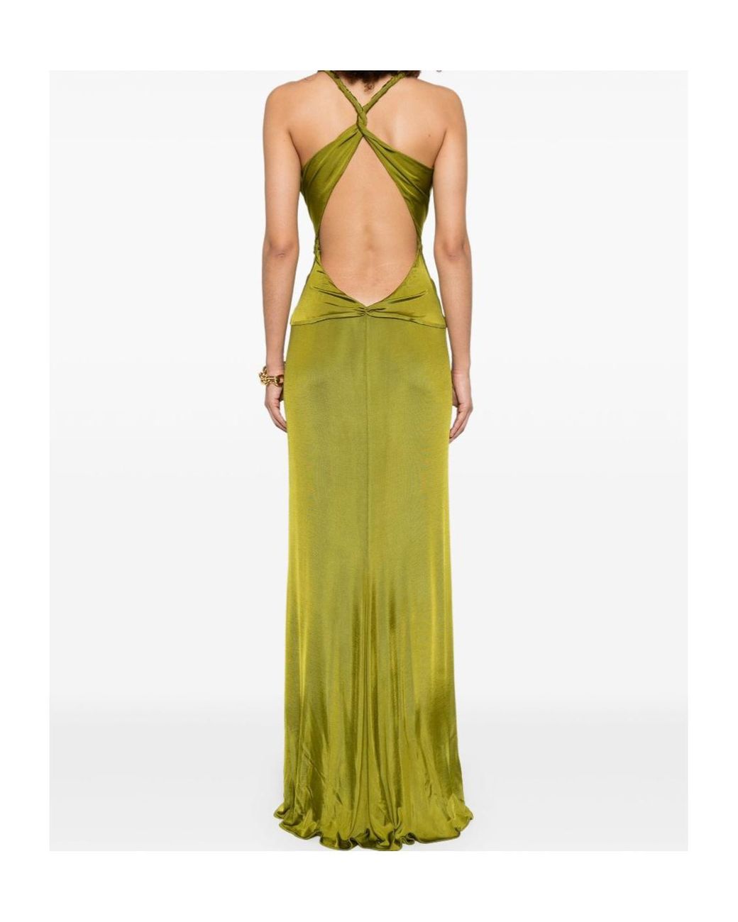Tom Ford V-Neck Criss-Cross Evening Dress in Green | Lyst