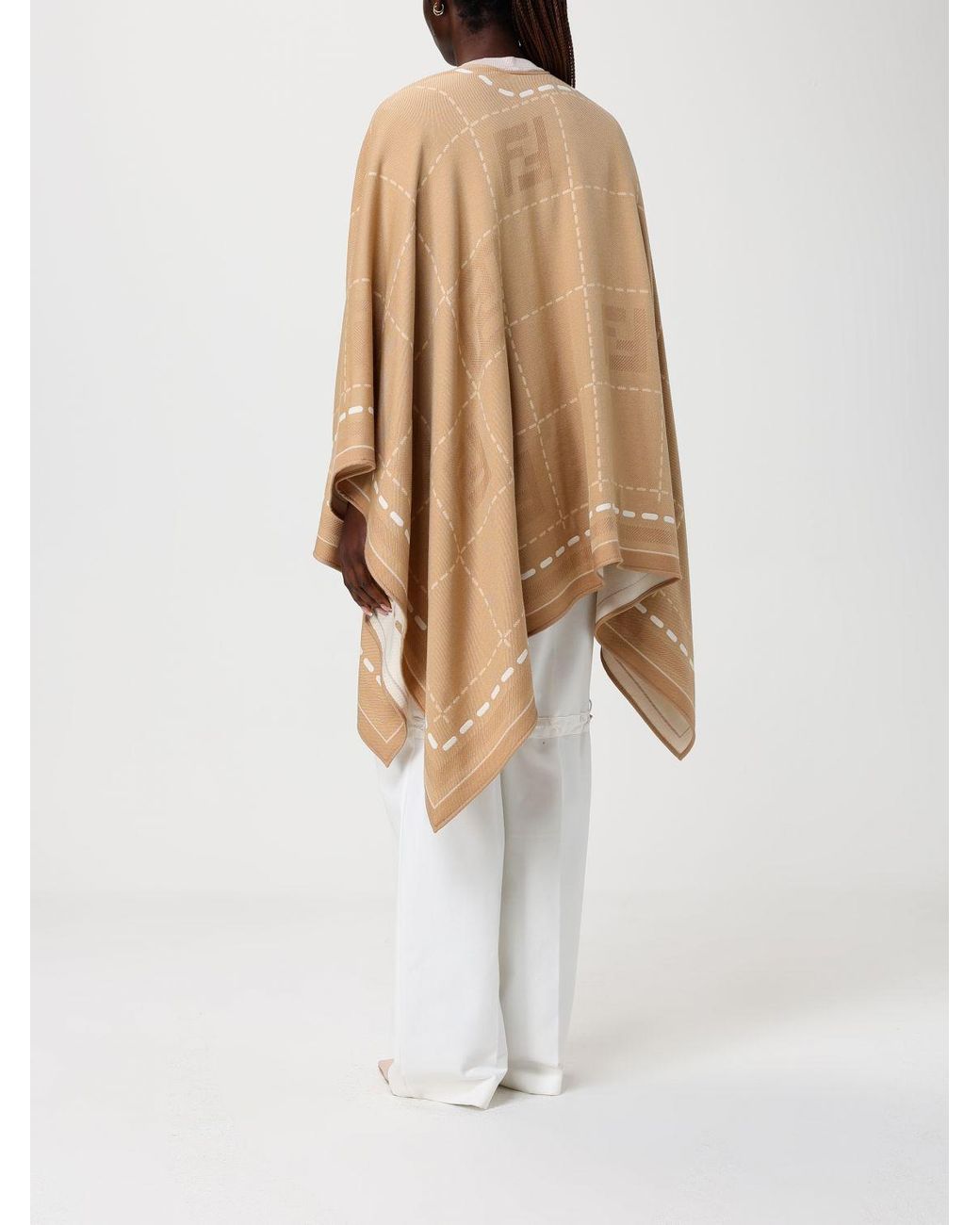 Fendi Natural Ff Jacquard Checked Poncho