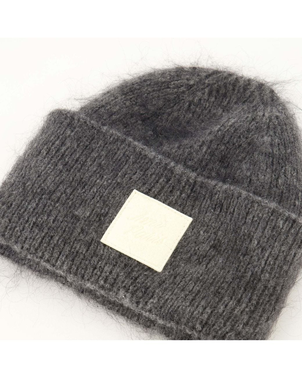 AMI Gray Ami Logo Patch Knitted Beanie for men