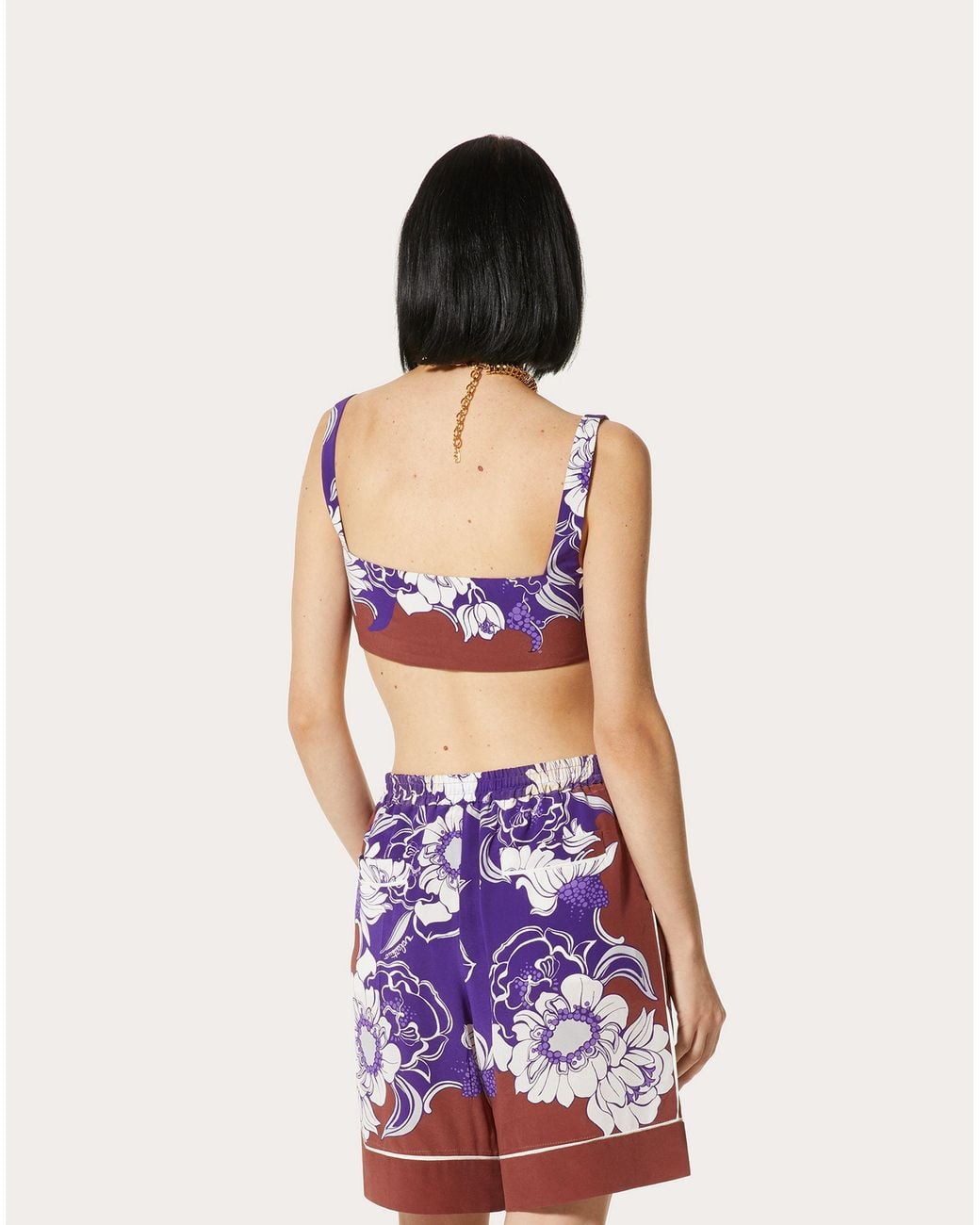 Valentino Purple Floral Cropped Silk Top