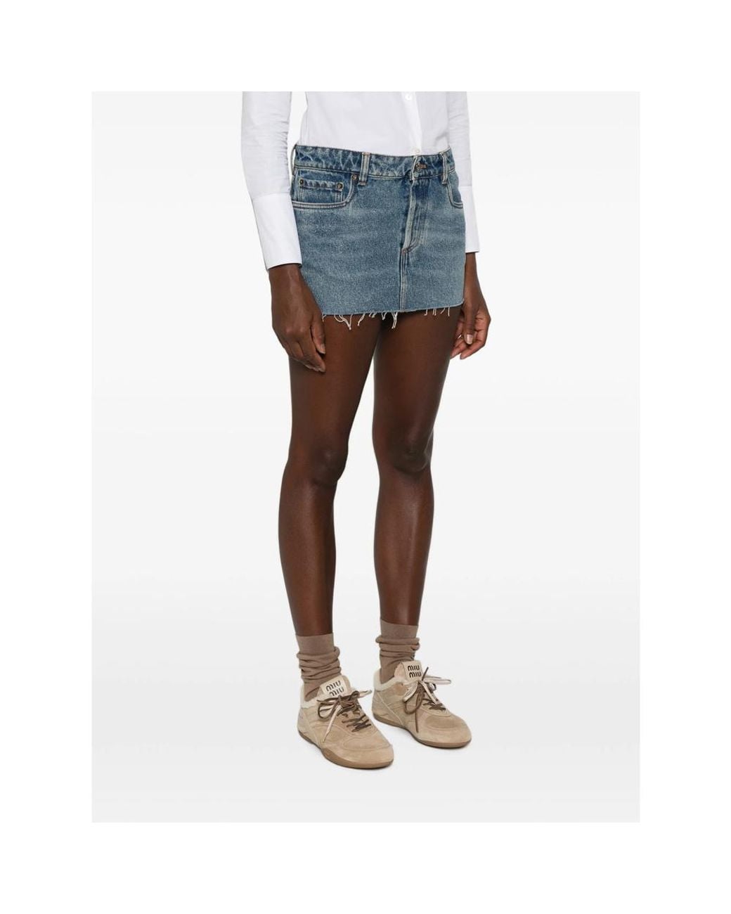 Miu Miu Blue Raw-Edge Denim Mini Skirt
