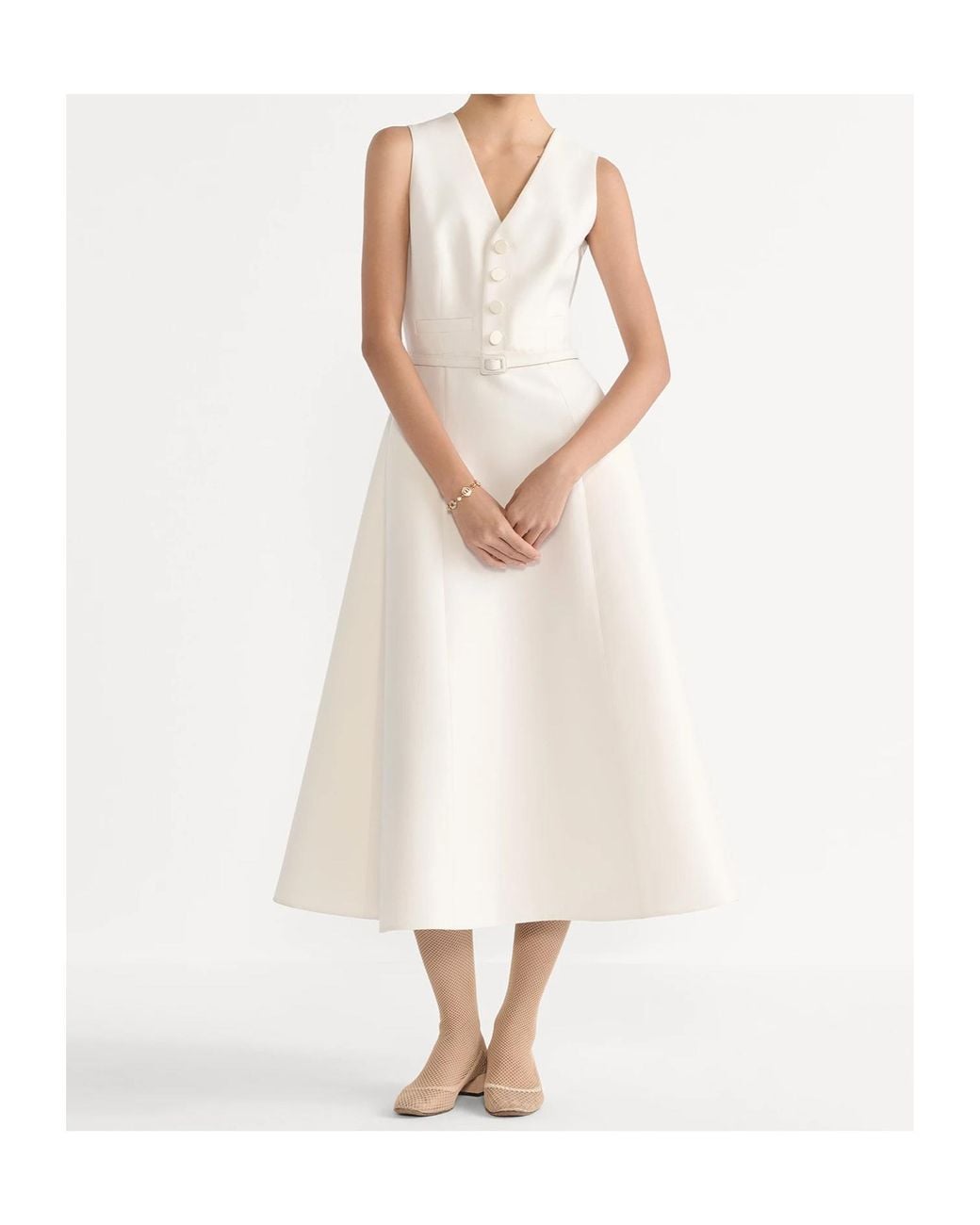 Dior White Mid-Length Flared Dress With Belt