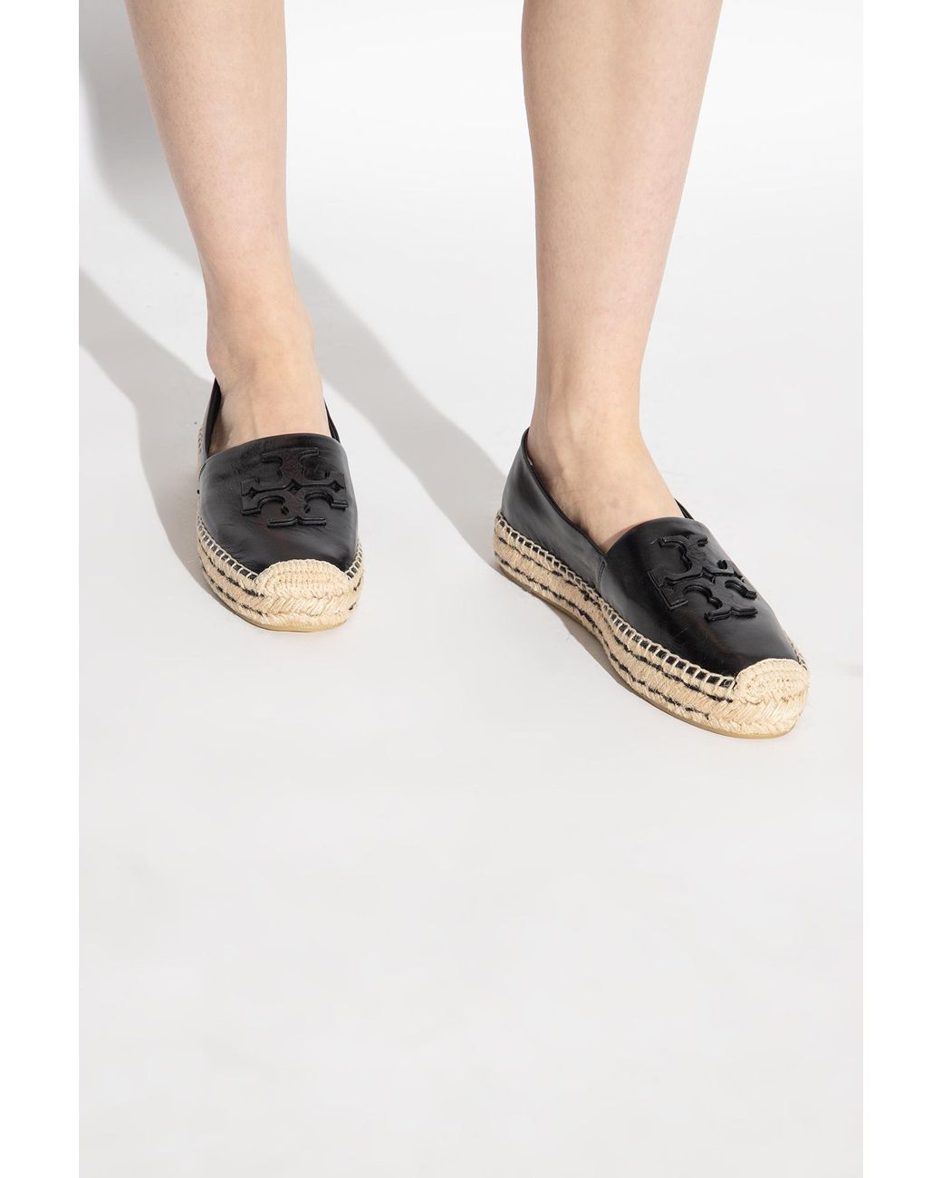 Tory Burch Black Ines Logo Patch Platform Espadrilles