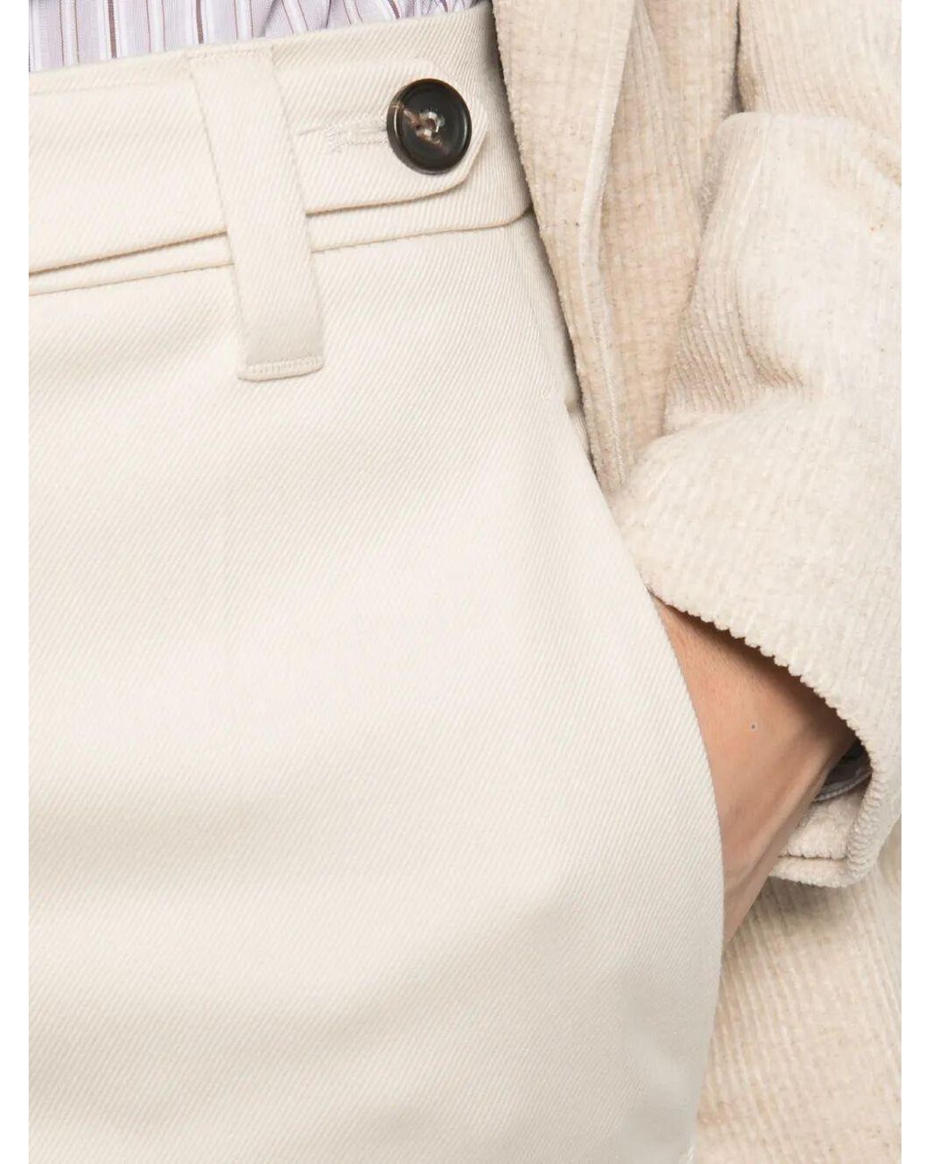 Brunello Cucinelli White Button-Fastening Slim-Fit Trousers