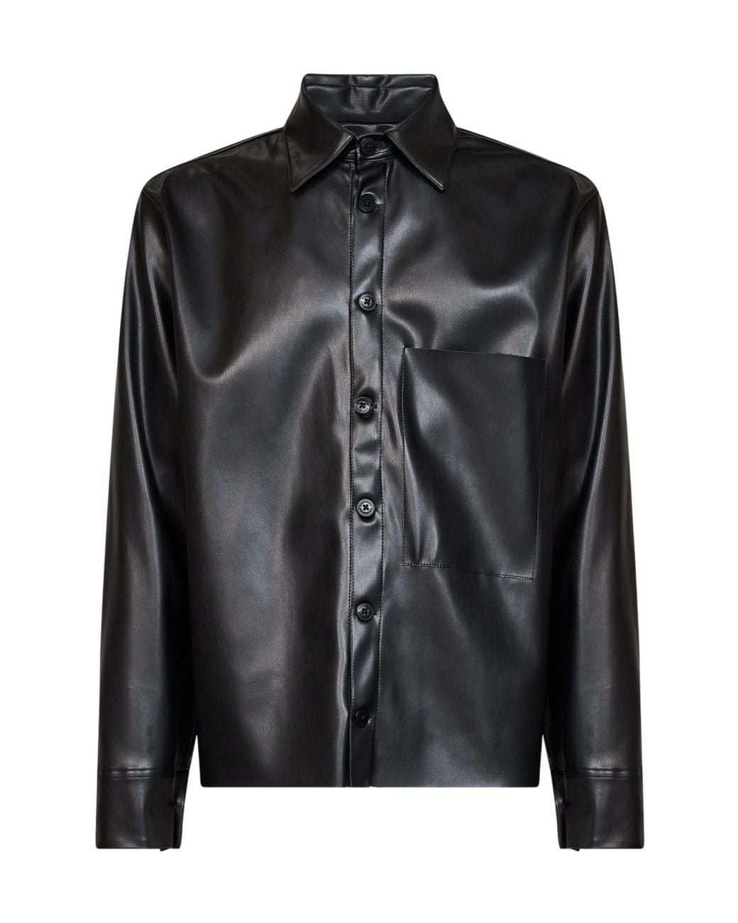Costumein Black Faux Leather Pocket Shirt for men