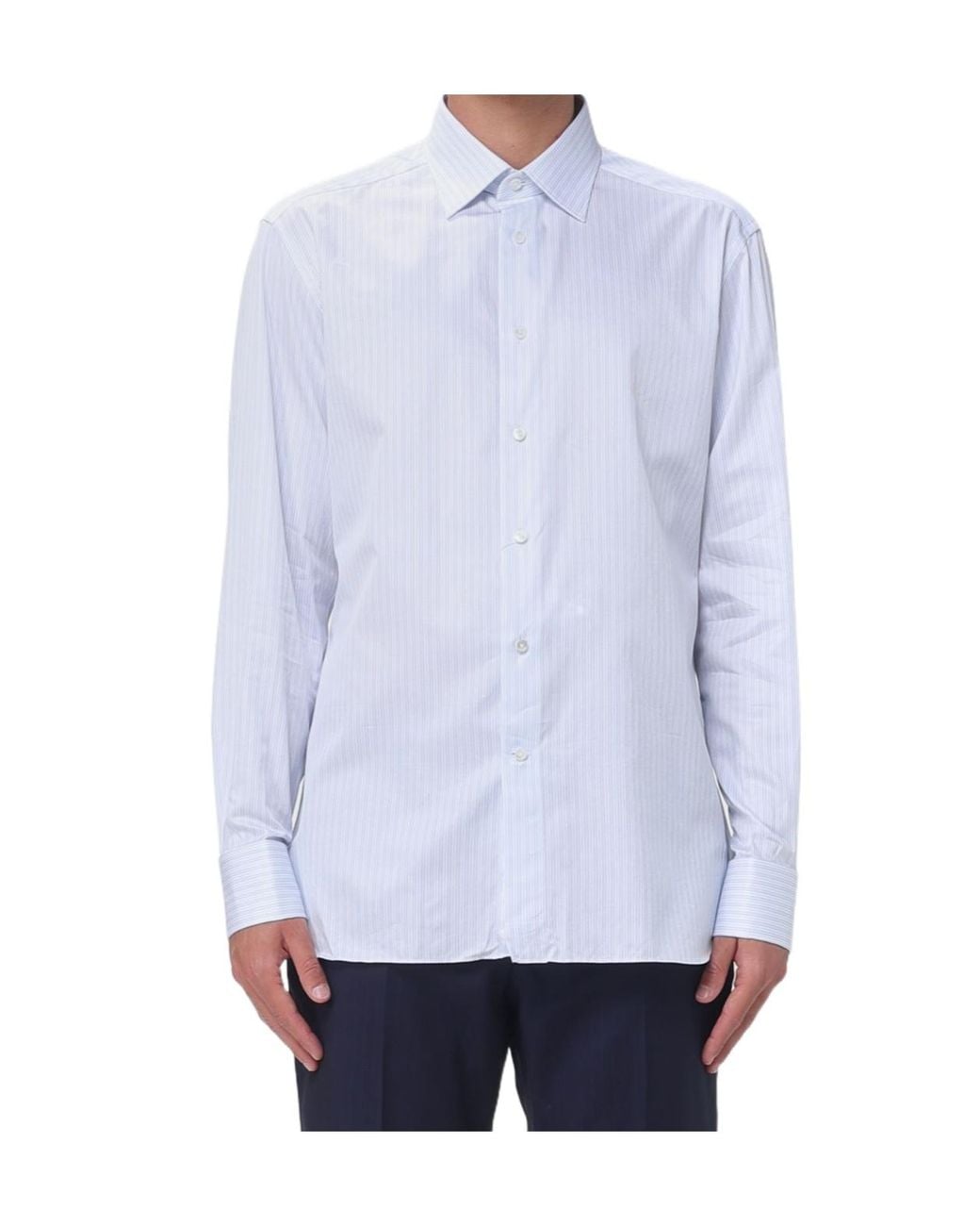 Zegna Blue Striped Poplin Shirt for men