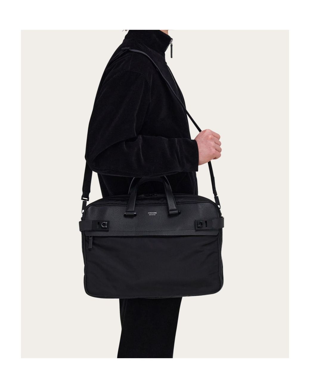 Ferragamo Black Gancini-Motif Laptop Bag