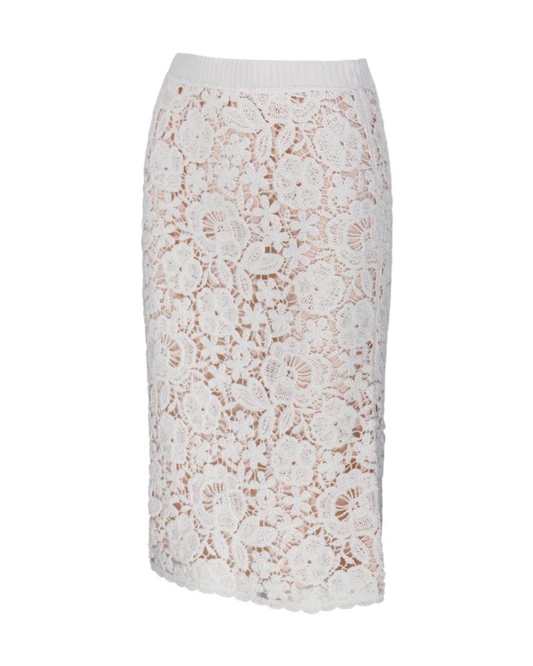 P.A.R.O.S.H. White Floral Embroidered Midi Skirt