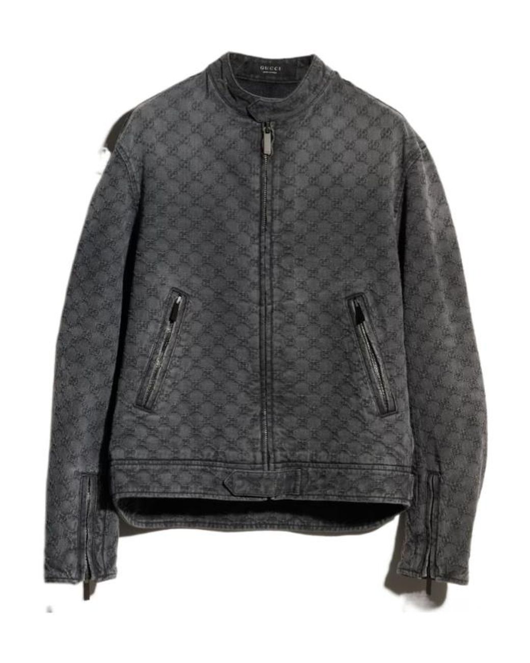 Gucci Gray Gg Cotton Denim Jacquard Zip Jacket for men