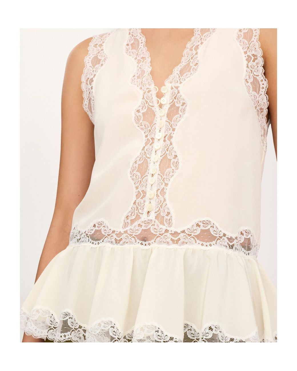 Chloé Natural Sleeveless Ruffled Top