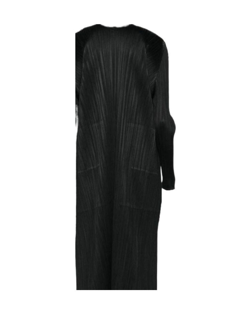 Pleats Please Issey Miyake Black Pleated Long-Sleeve Coat