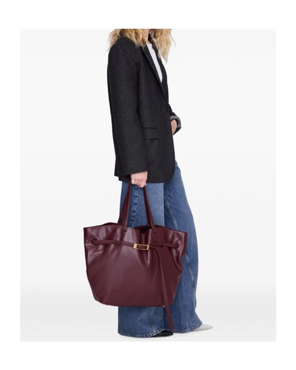 Anine Bing Purple Elly Tote Small-Grained Leather