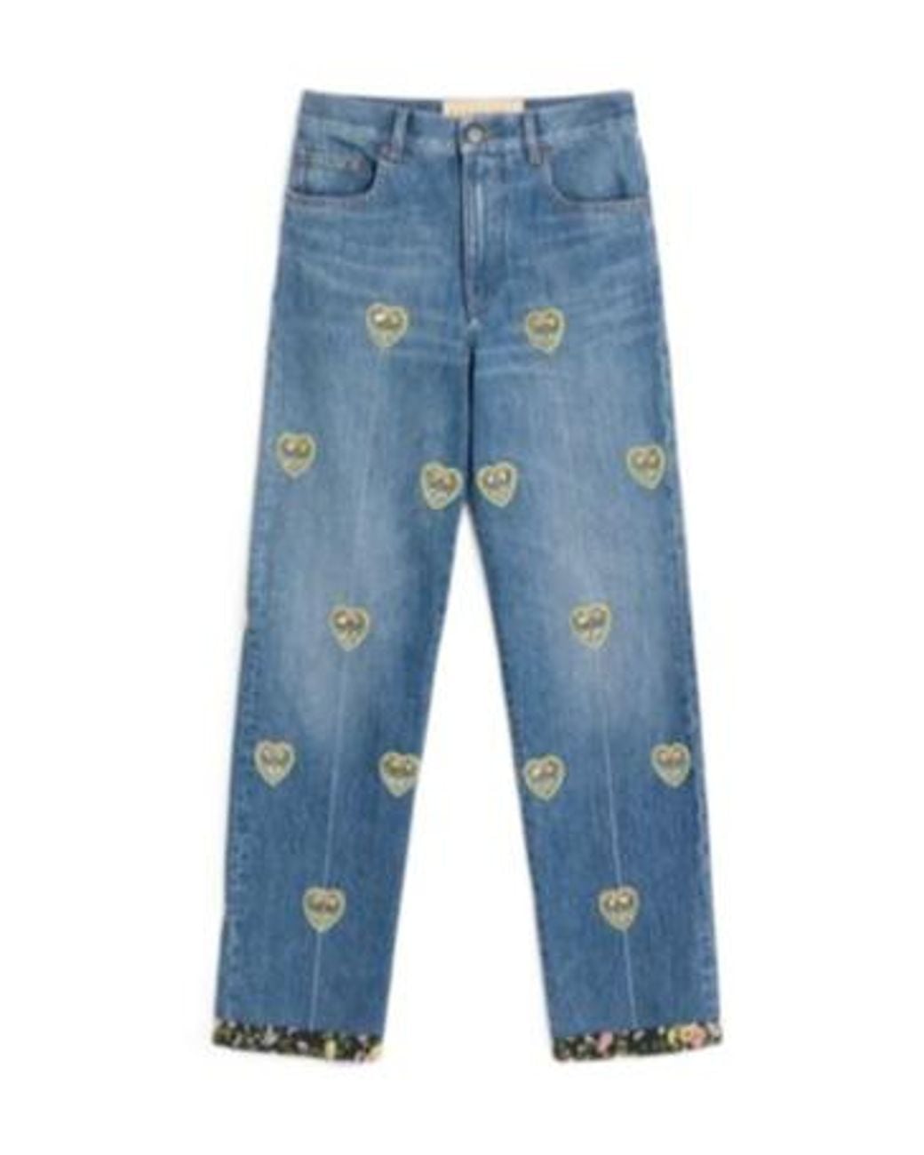 Valentino Blue Heart Embellished Wide Leg Jeans