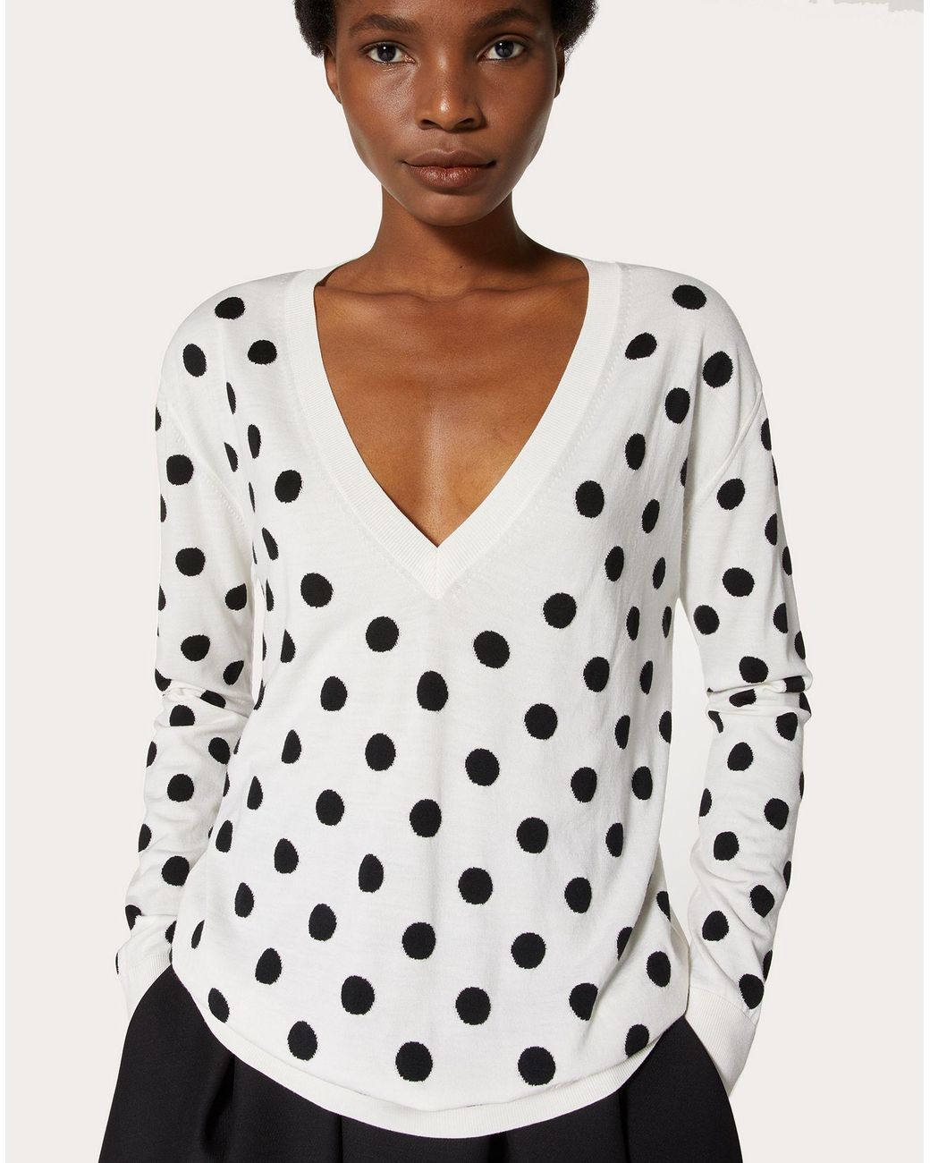 Valentino White Logo V-Neck-Wool Sweater
