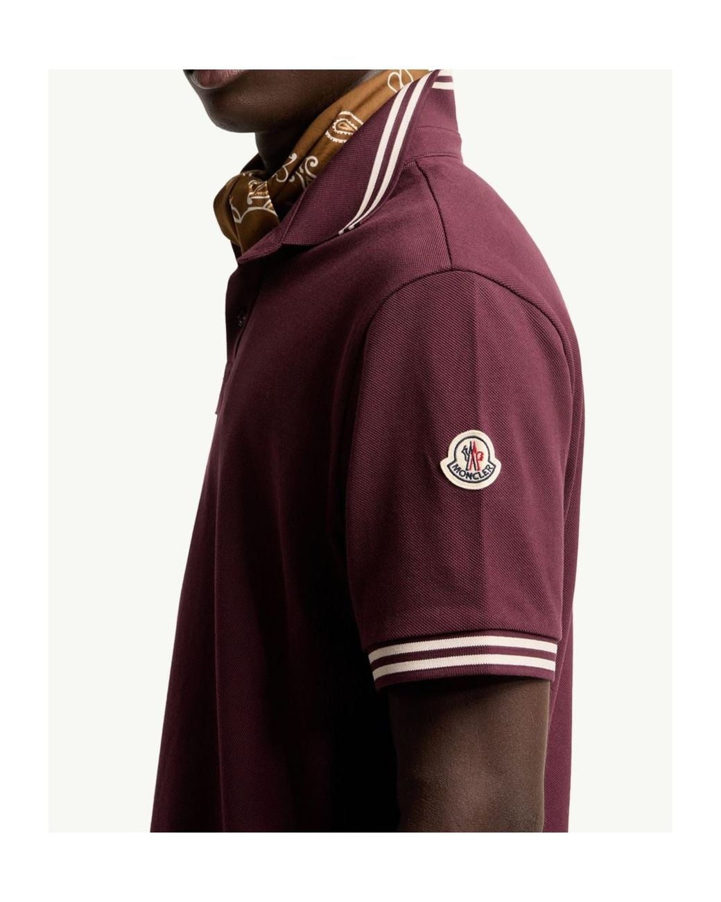 Moncler Red Striped Trim Piquet Polo Shirt for men