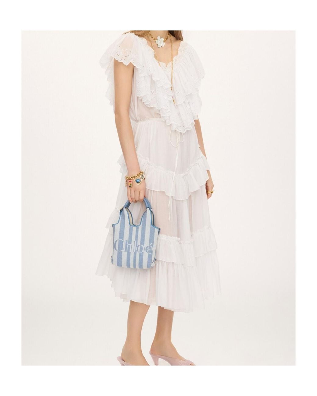 Chloé Blue Chloé Striped Logo Detailed Tote Bag