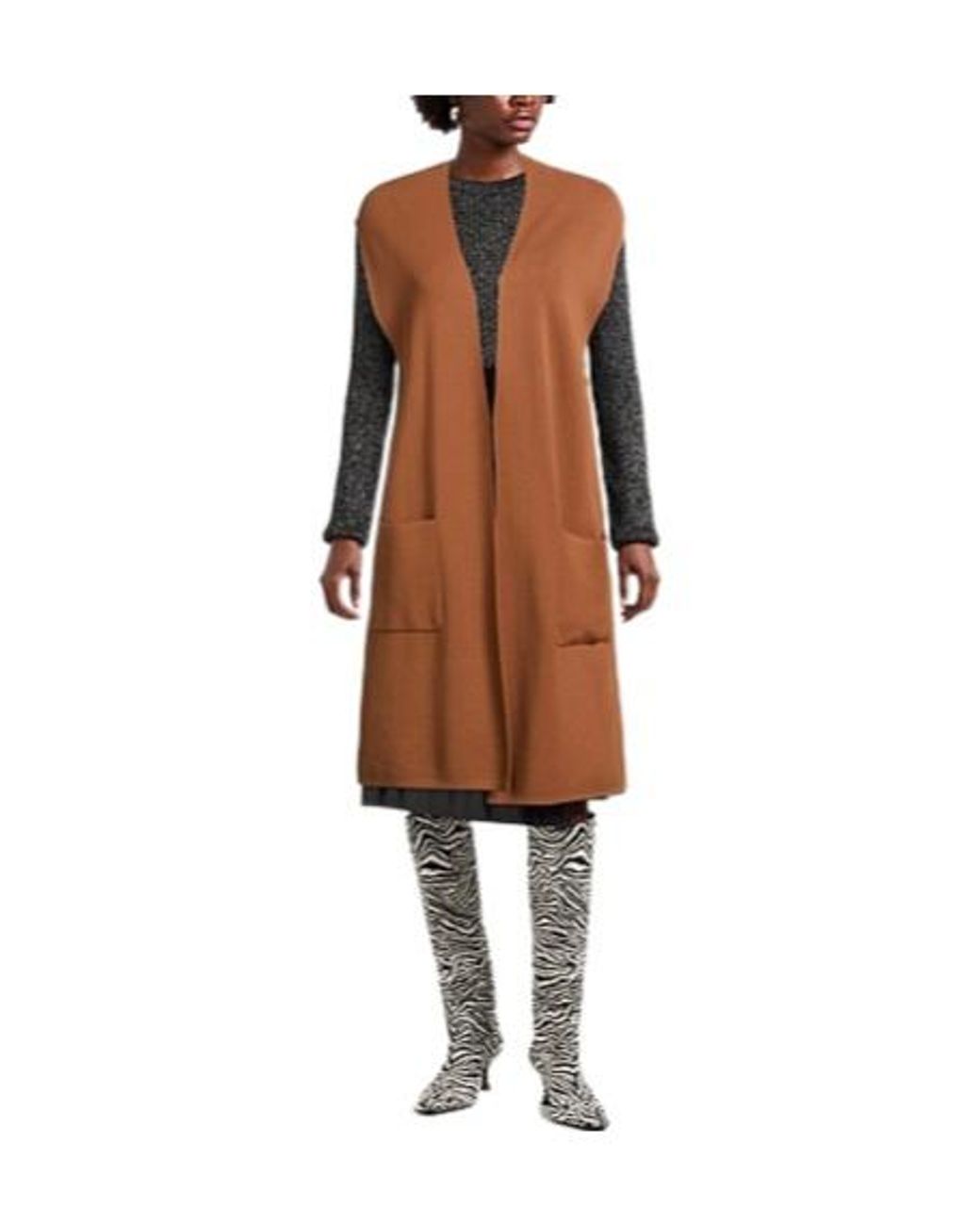 Max Mara Brown Solid-Color Sleeveless Knitted Cardigan